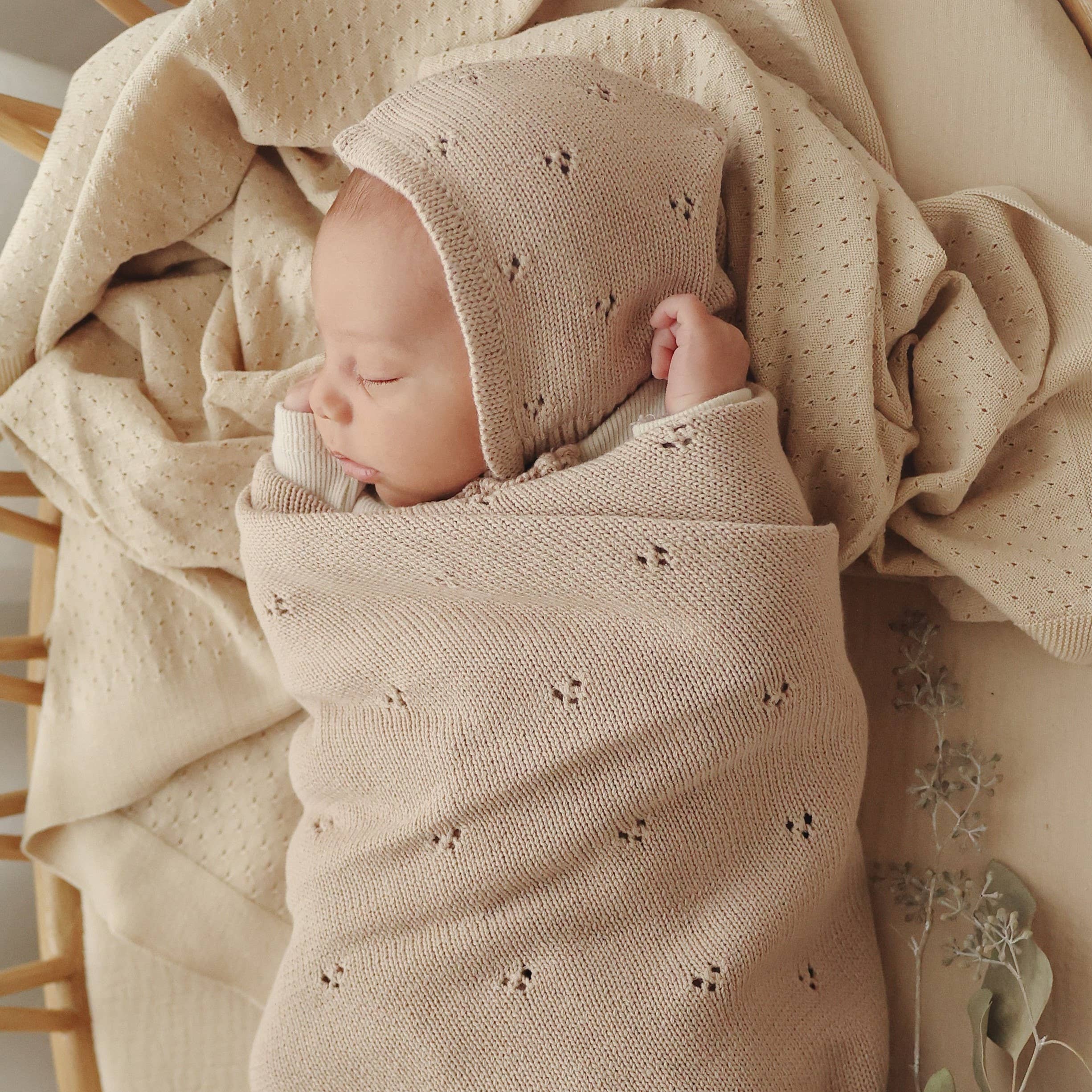 Oatmeal Organic Cotton Pointelle Receiving Baby Blanket