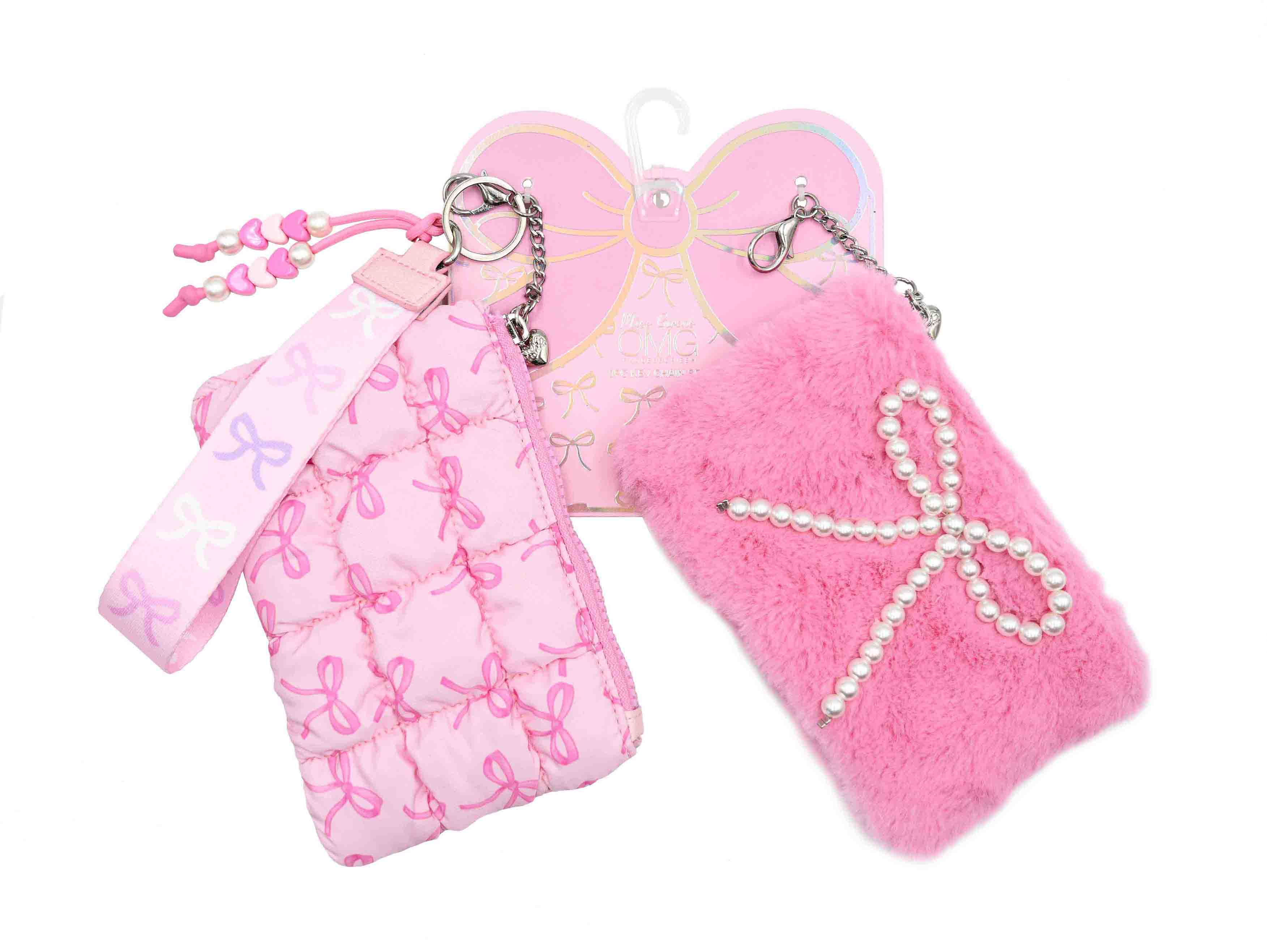 Quilted Scrunchies Bow 3 Piece Coin Purse Keychain Set