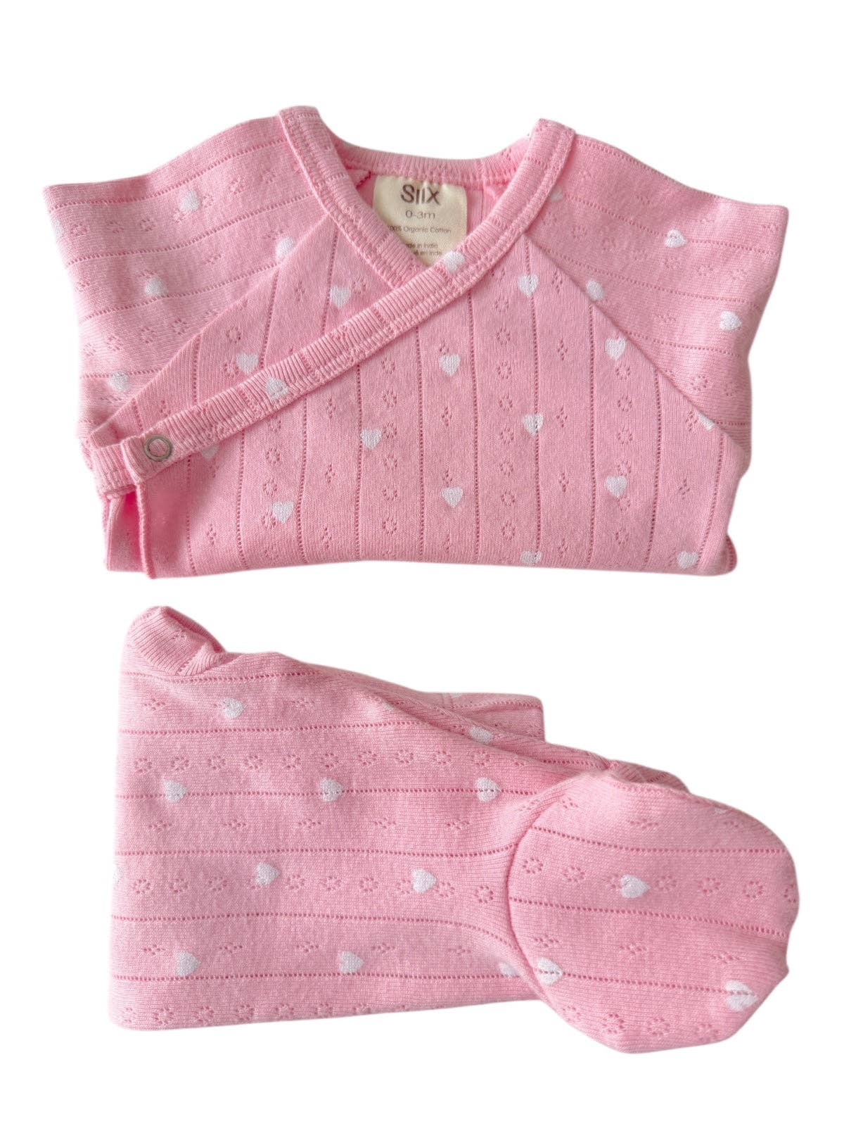 Pink with White Heart / Organic Pointelle Newborn Set