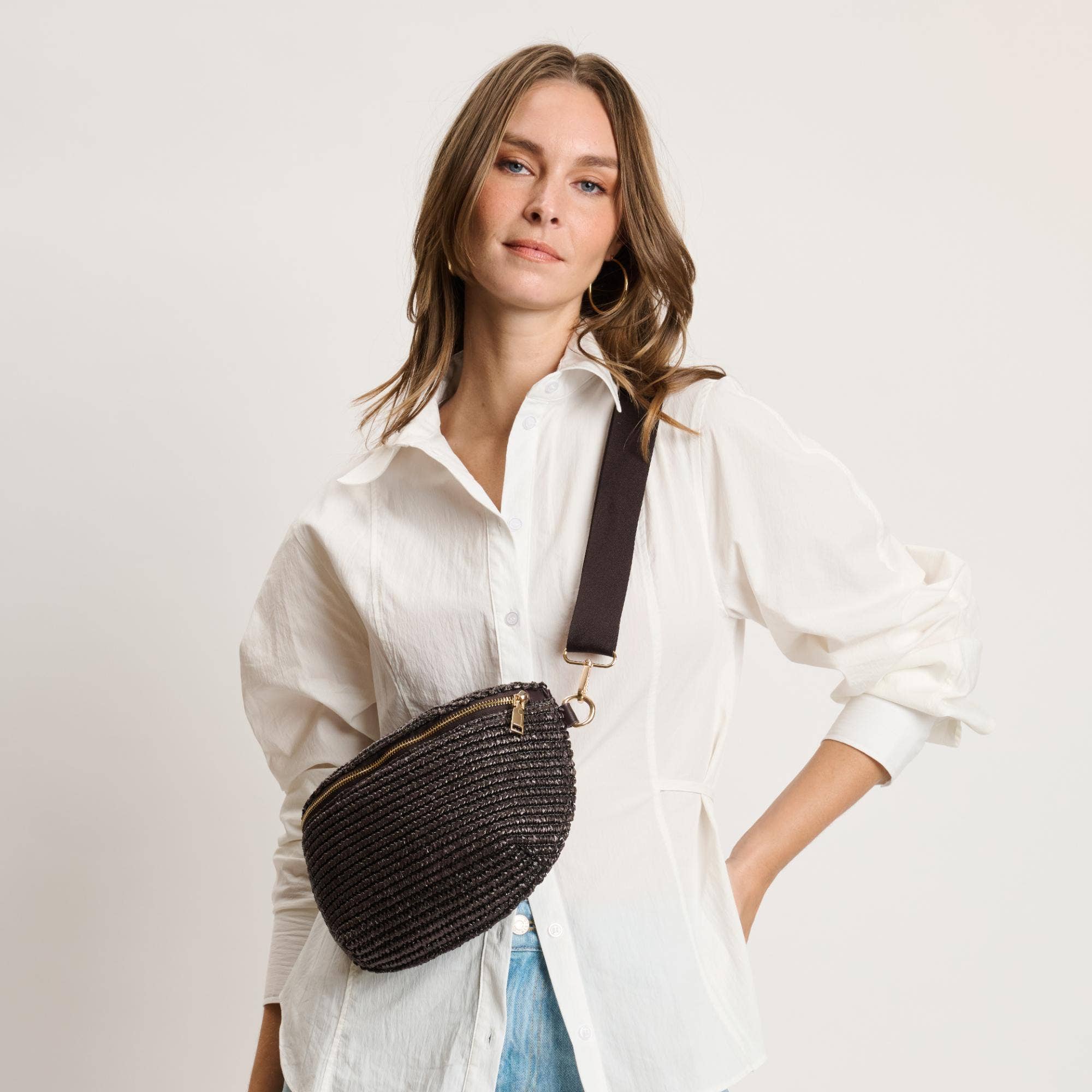 Large woven Checker Belt Bag