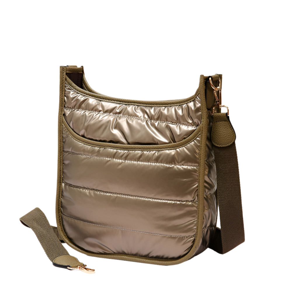 Solid Puffer Crossbody Bag - bronze