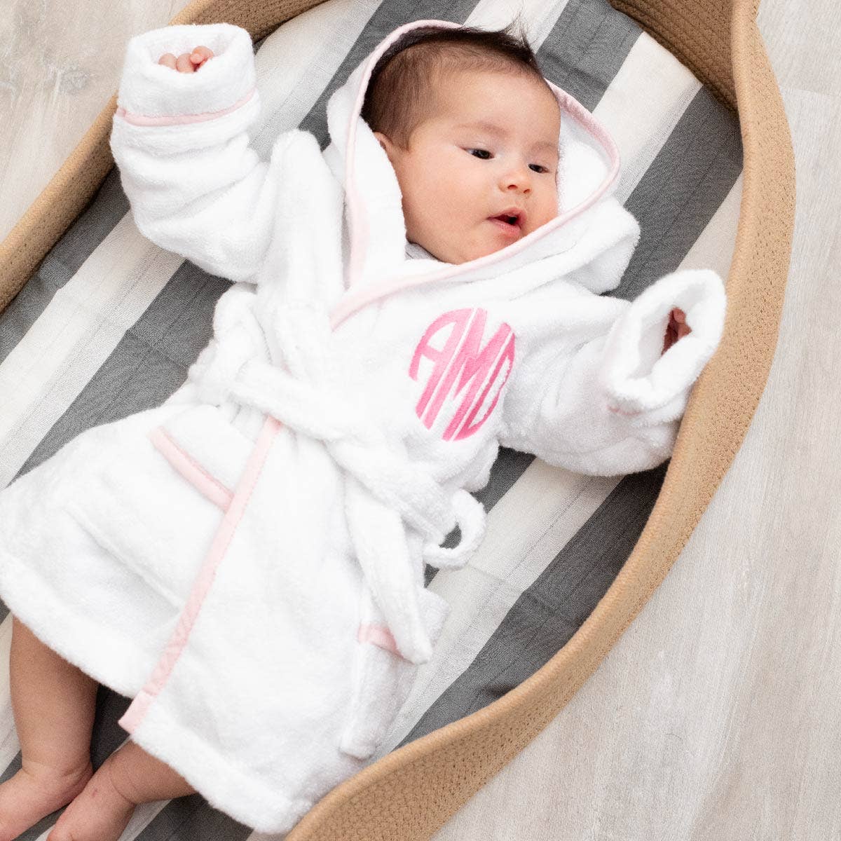 Personalized Terry Bathrobe - White + Pink