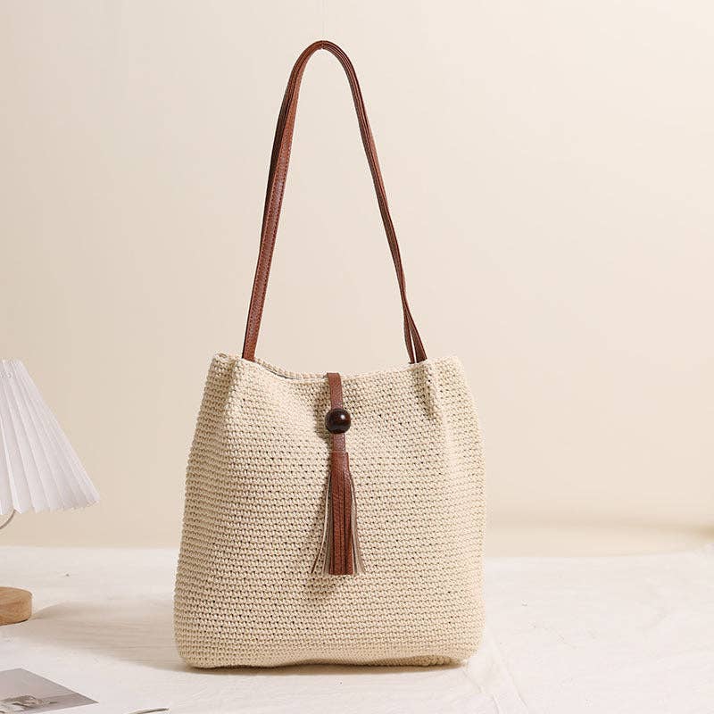 Tassel Woven Knit Shoulder Bag
