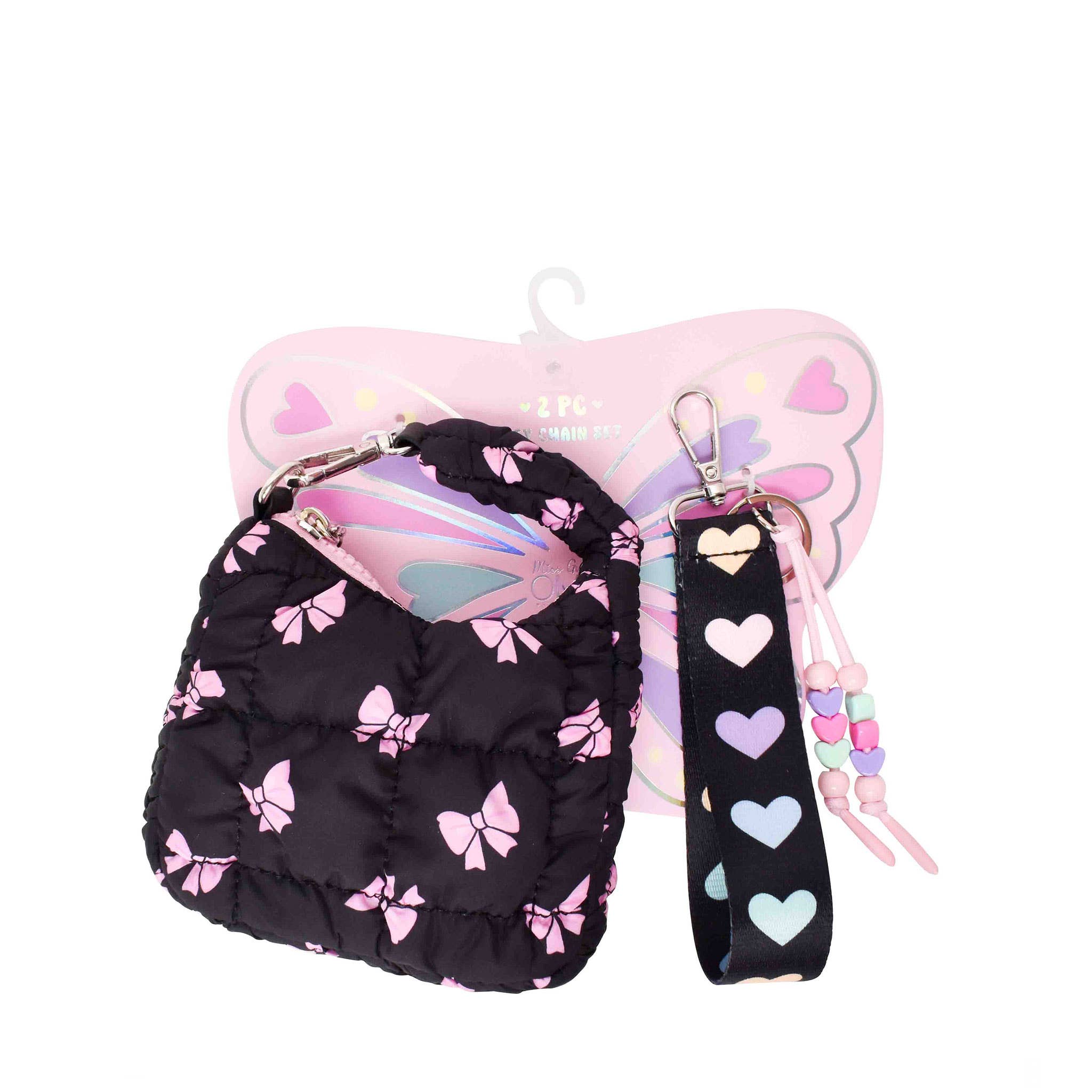 Quilted Bow Printed Mini Hobo Bag Charm Set