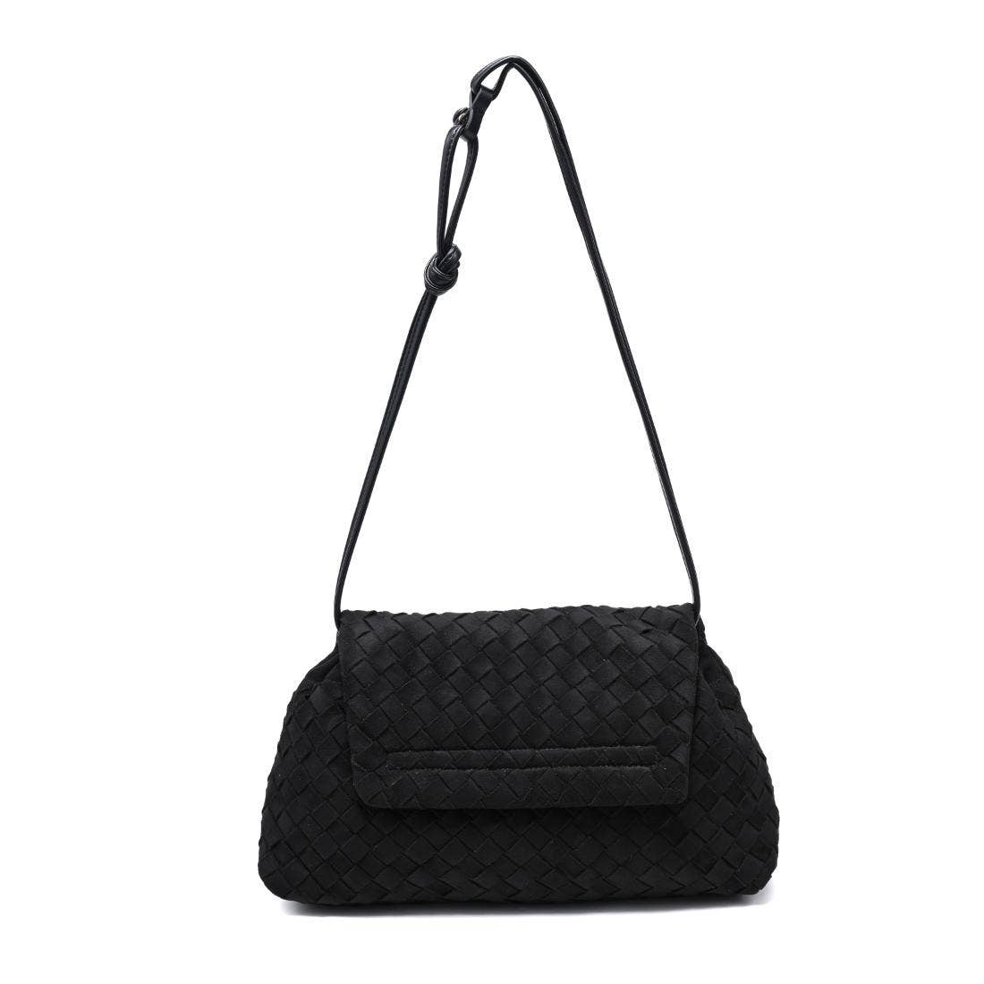 Woven suede flap Crossbody - black