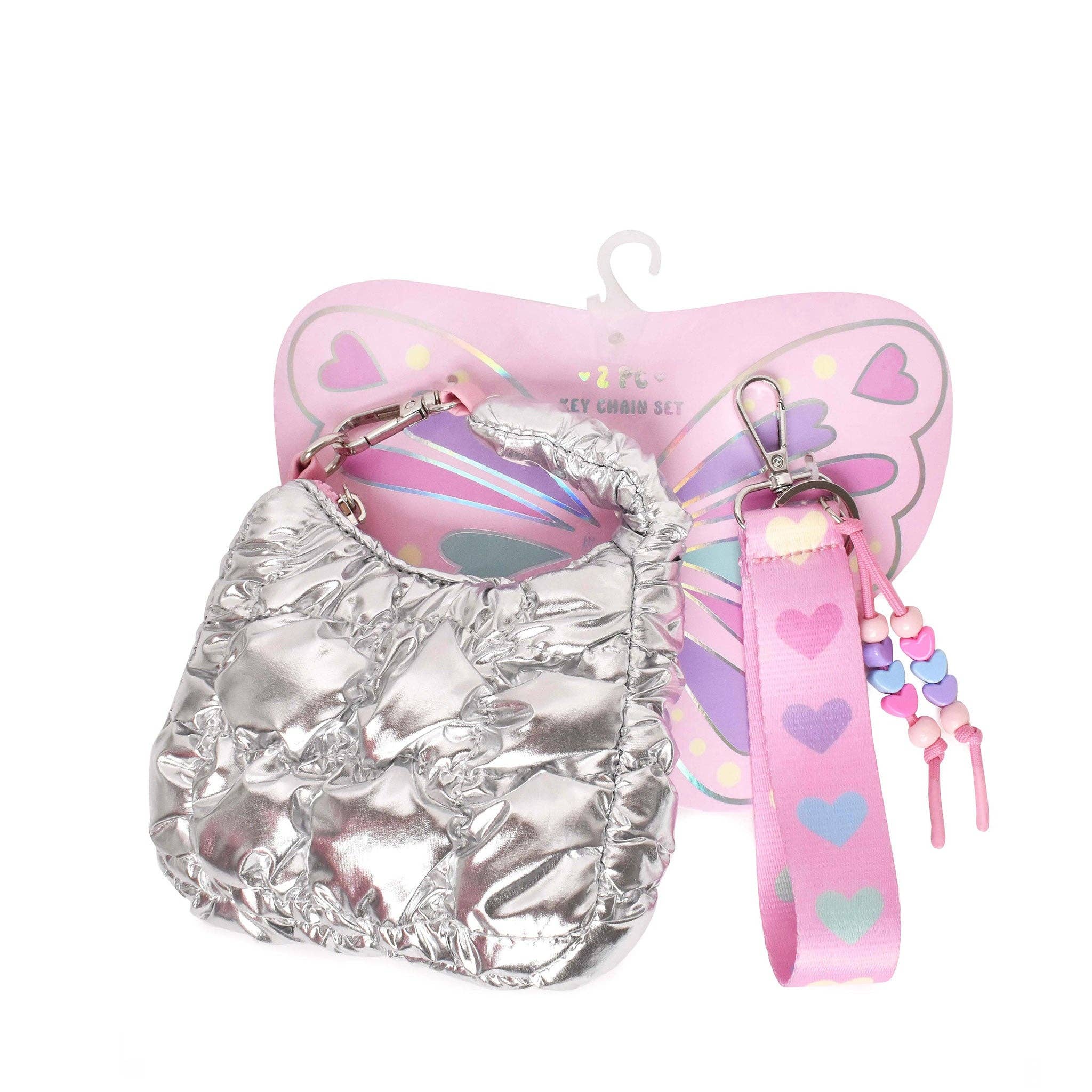 Ensemble de breloques de sac matelassées mini hobo argentées métallisées