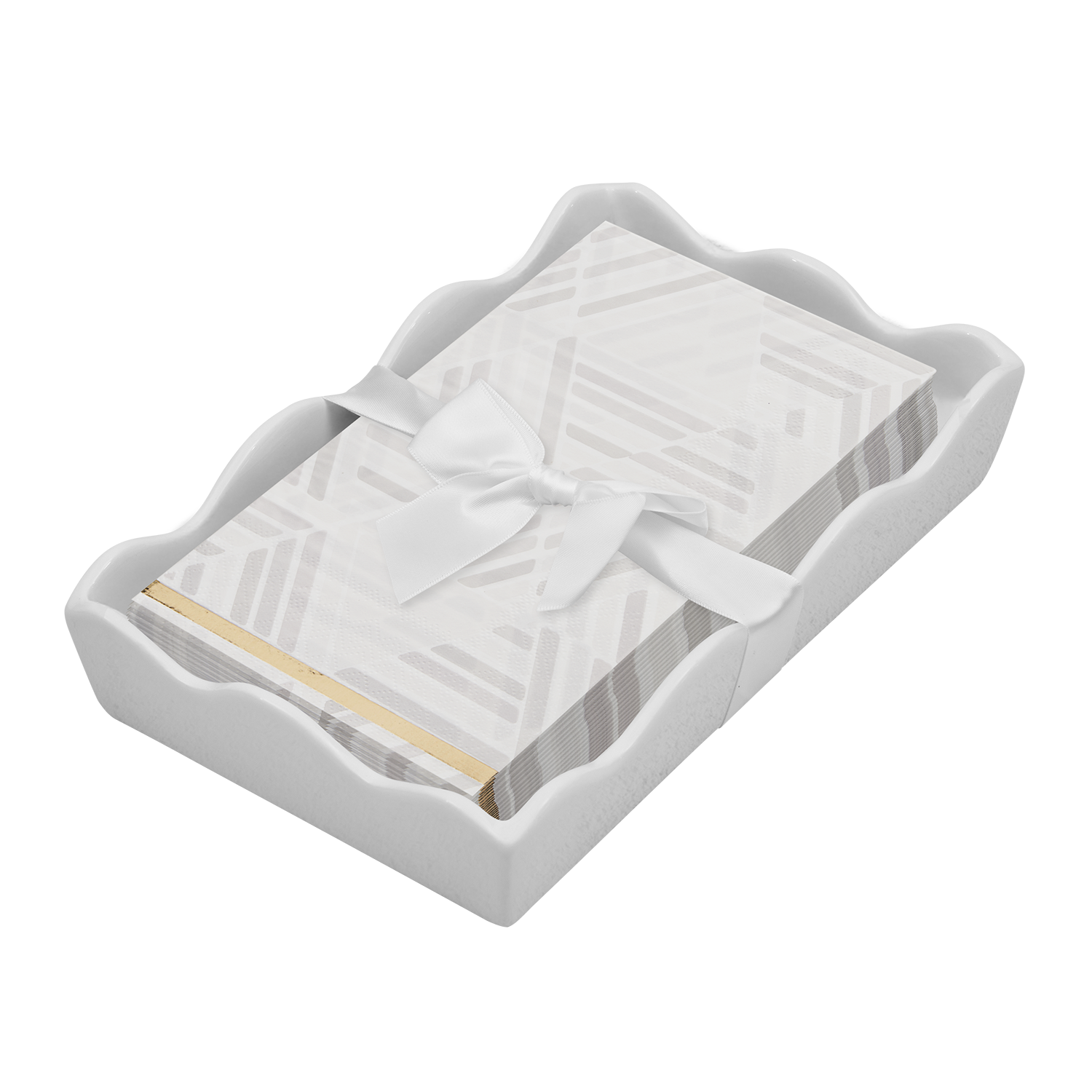 Ceramic Wave Napkin Tray with Guest Towel - Golden Apple