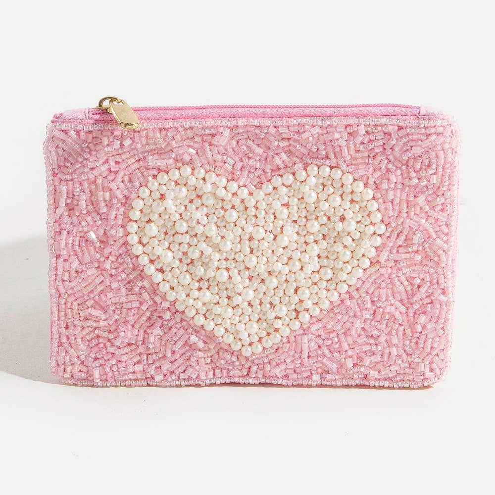 Pearl Heart Seed Beaded Coin Purse
