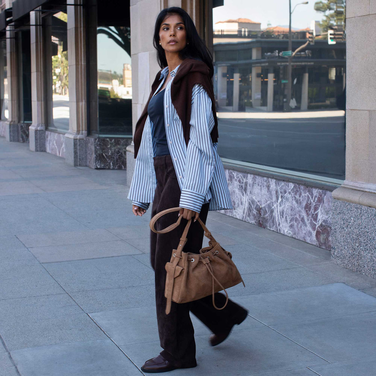 Chocolate Recycled Vegan Suede Shoulder Bag
