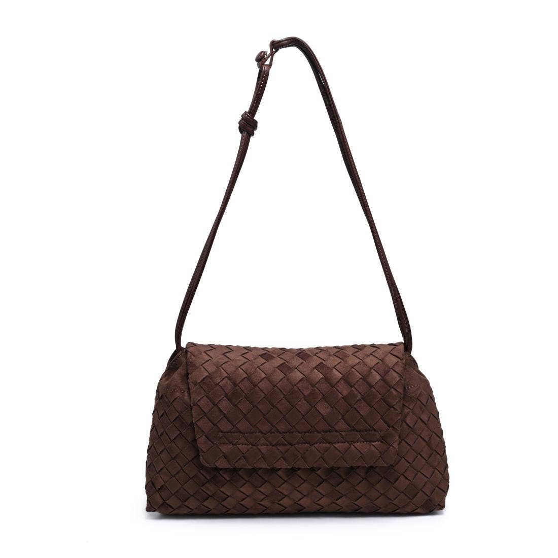 Woven suede flap Crossbody - chocolate