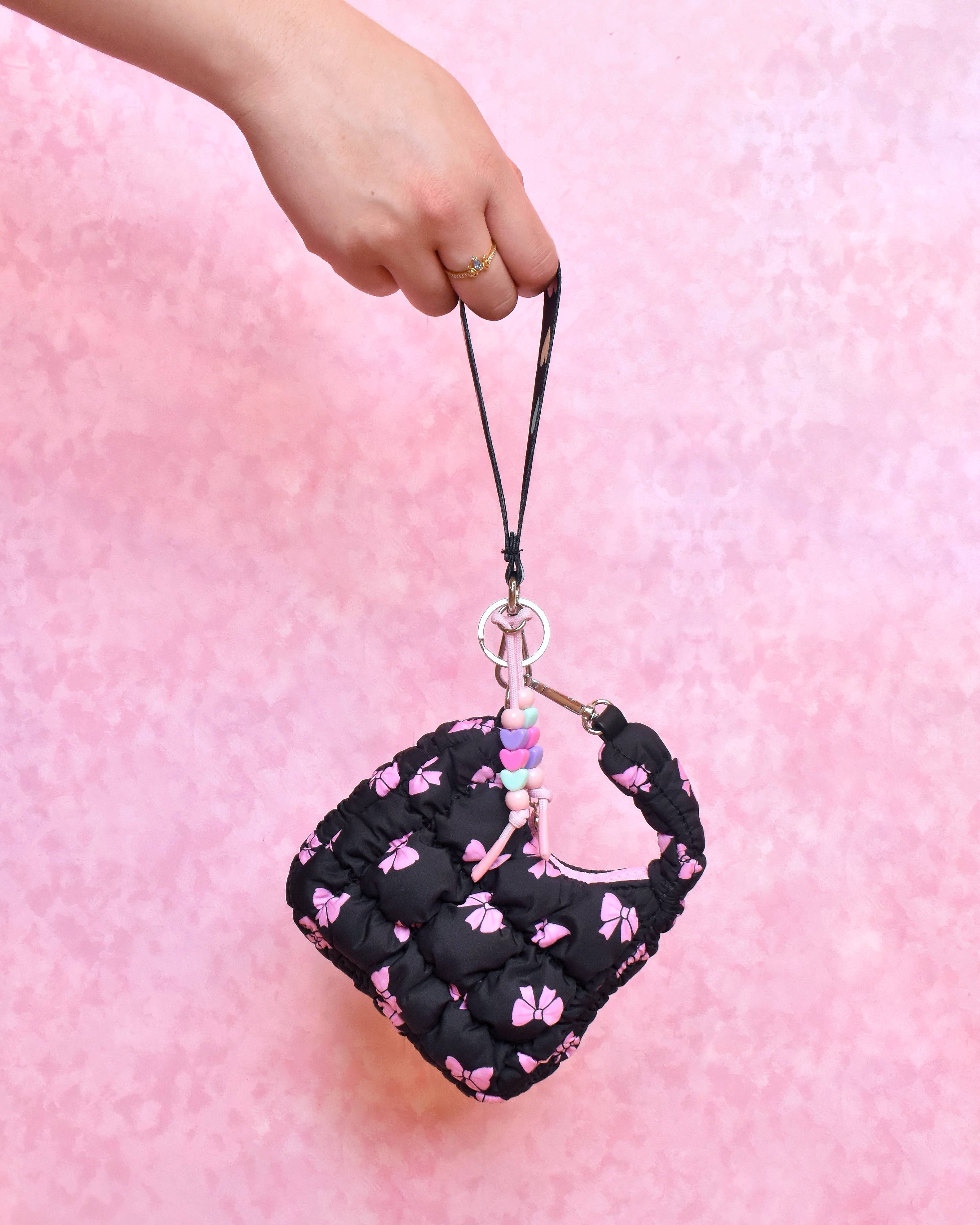 Quilted Bow Printed Mini Hobo Bag Charm Set