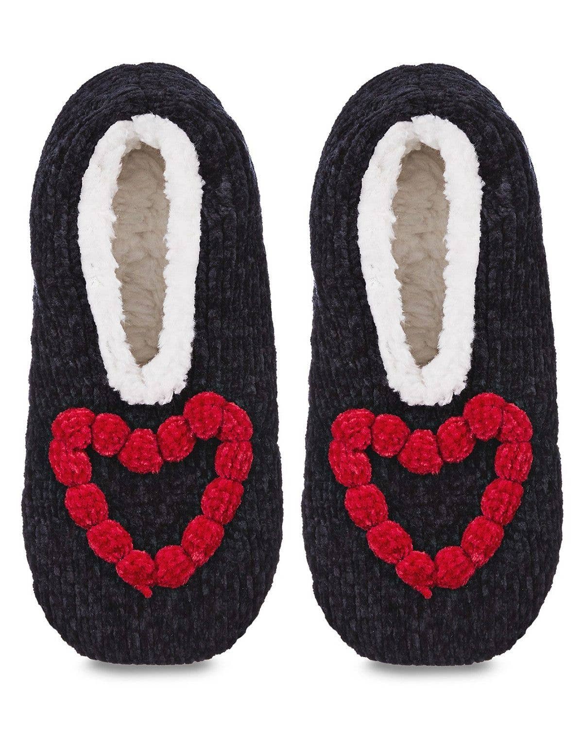 Chaussons Cozy Heart doublés de chenille et de sherpa