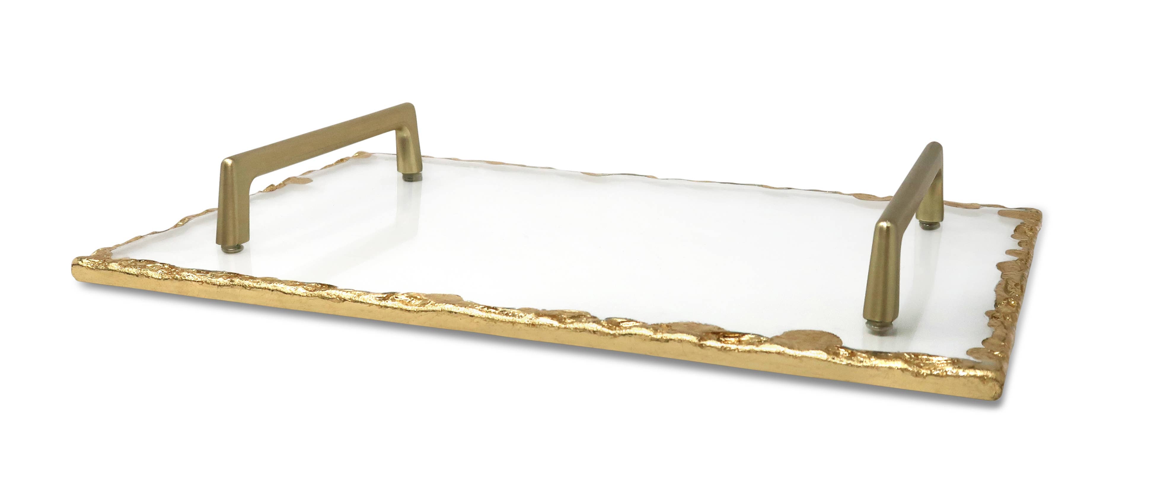 Large Glass Tray with Gold Rim and Handles
