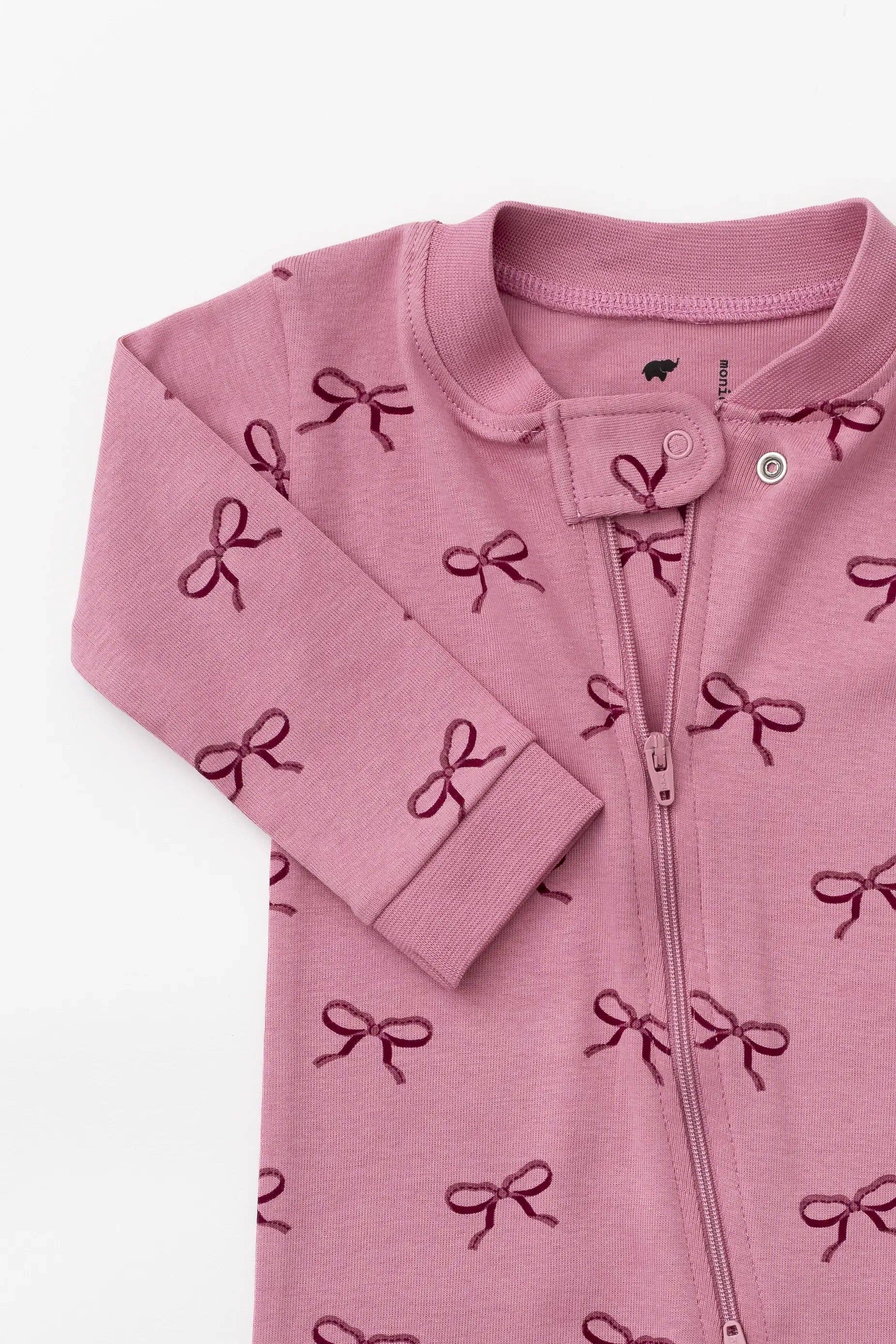 One-Piece Baby Pajamas Pink Ribbons