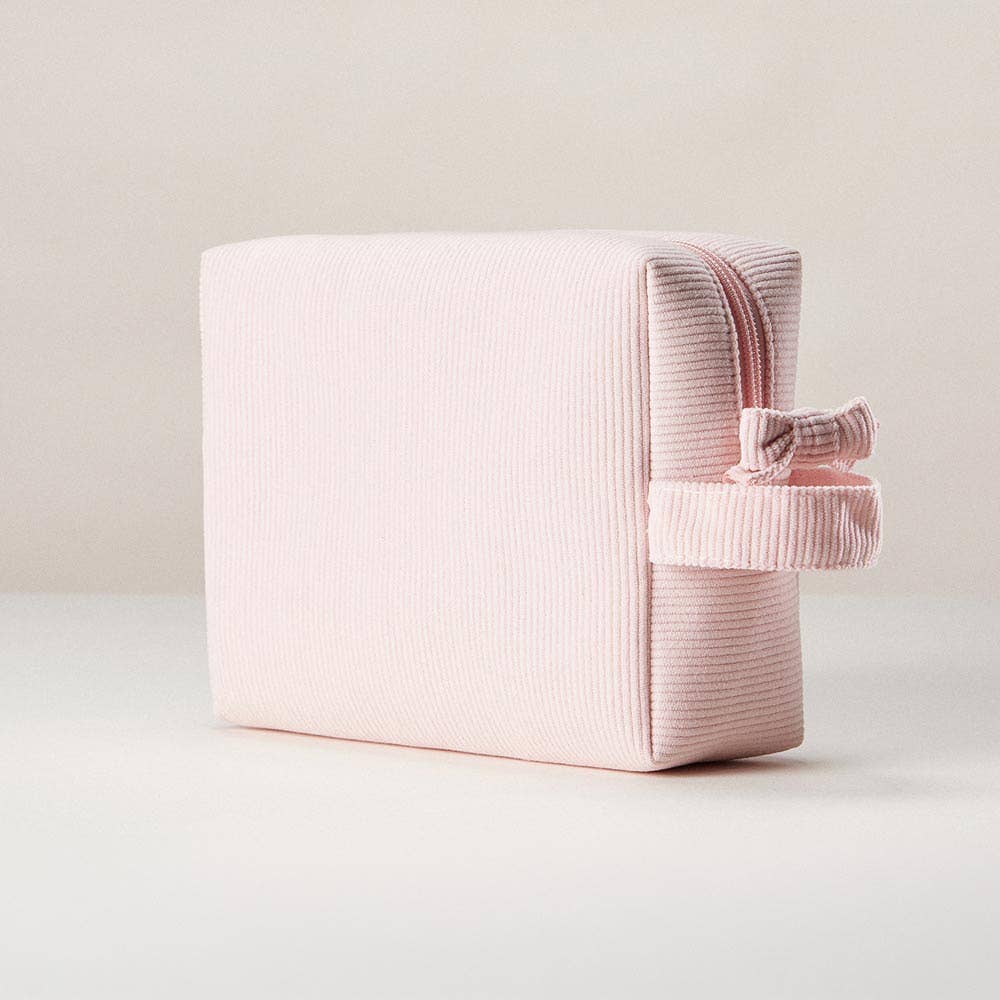 Bow Accent Zipper Corduroy Cosmetic Bag