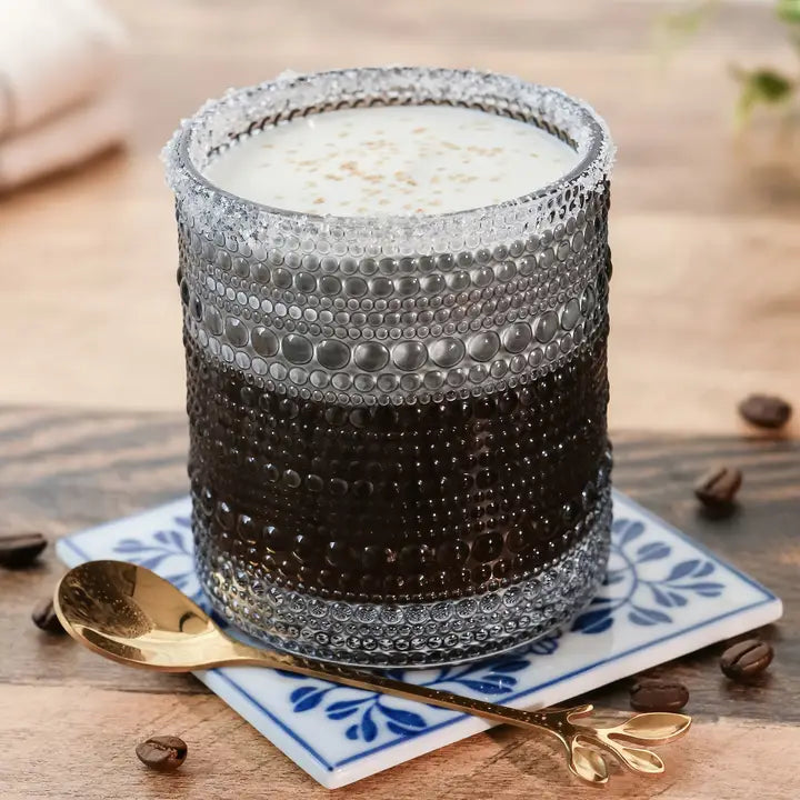 Beaded Smoke Grey Old Fashion Drinking Glasses - Set of 6