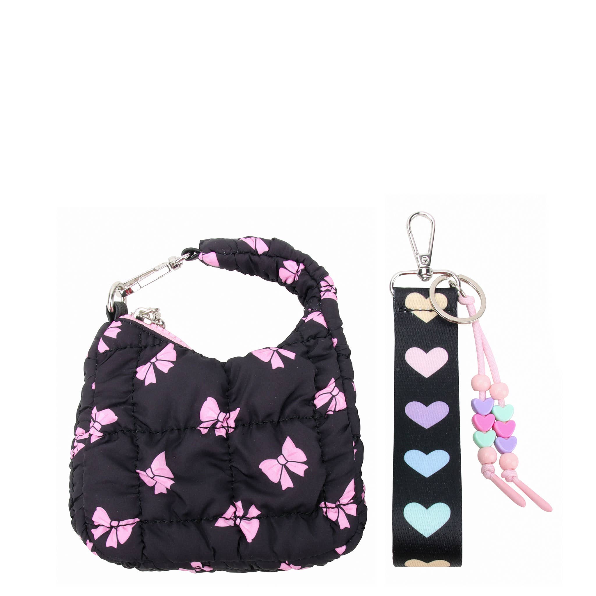Quilted Bow Printed Mini Hobo Bag Charm Set