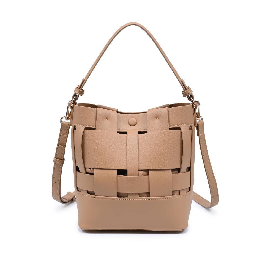 Woven-panel bucket bag - natural