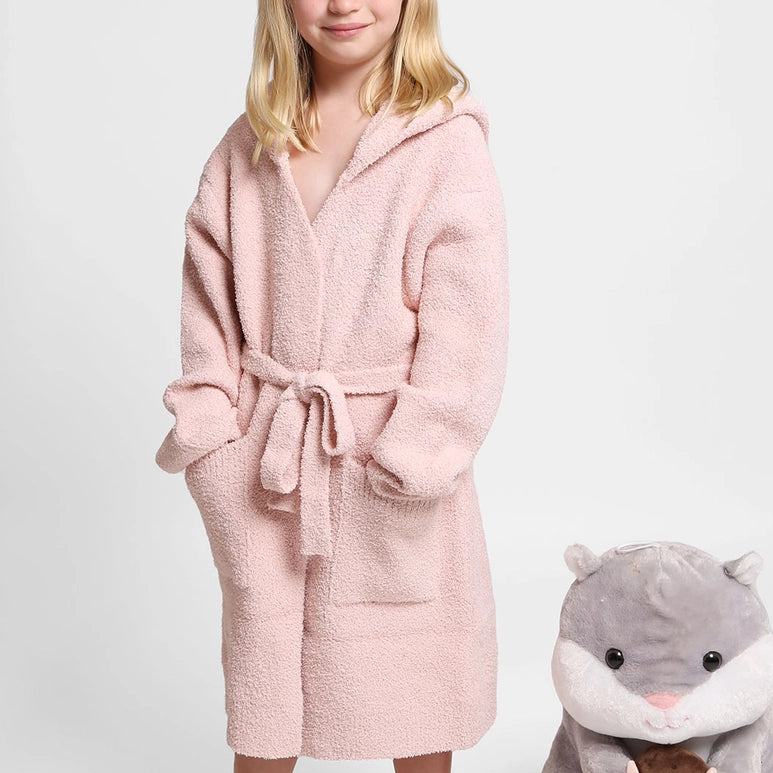 Peignoir à capuche doux de luxe pour enfants rose