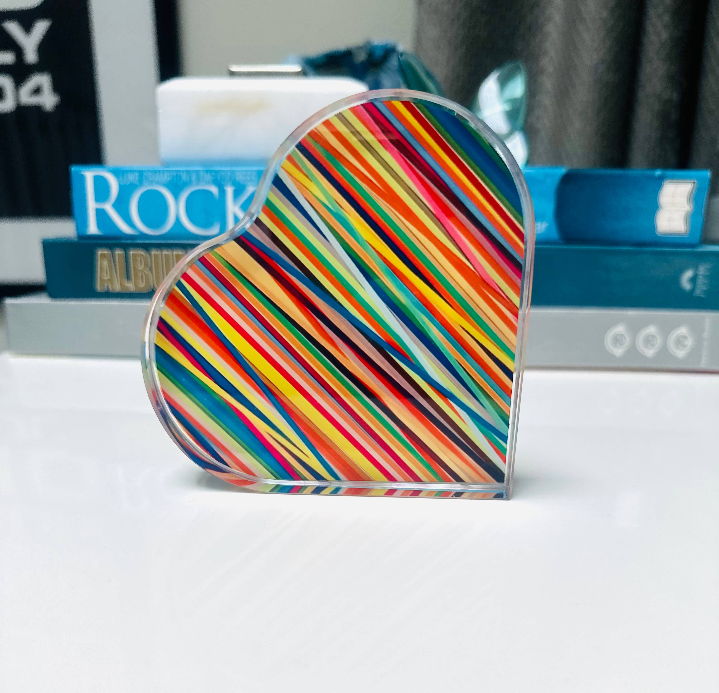 Colorful Abstract Lines Crystal Heart Decor