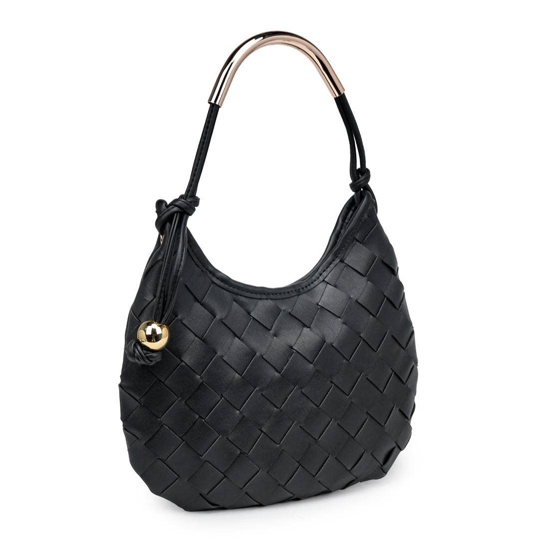 Knotted handle woven shoulder bag - black