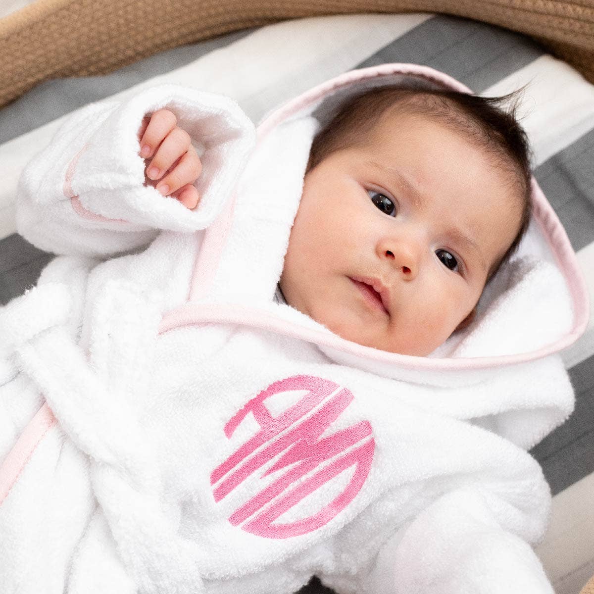 Personalized Terry Bathrobe - White + Pink