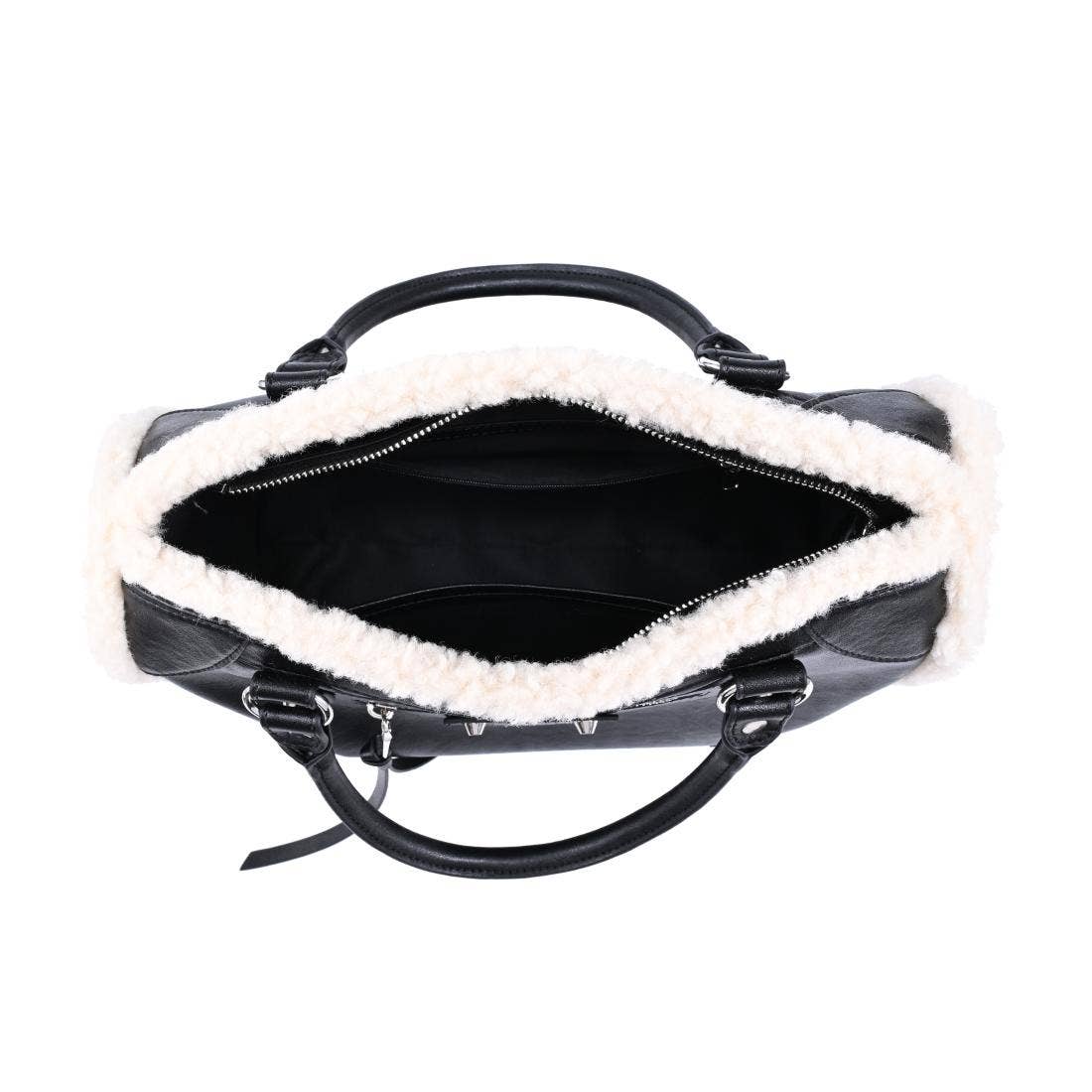 Shearling-trim vegan leather Satchel - black