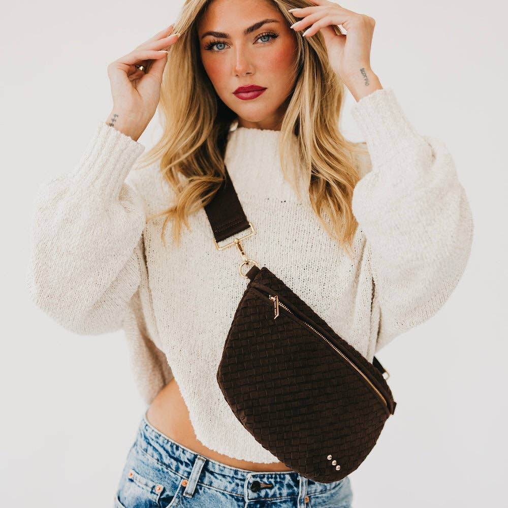 Suede Woven Bum Bag - chocolate