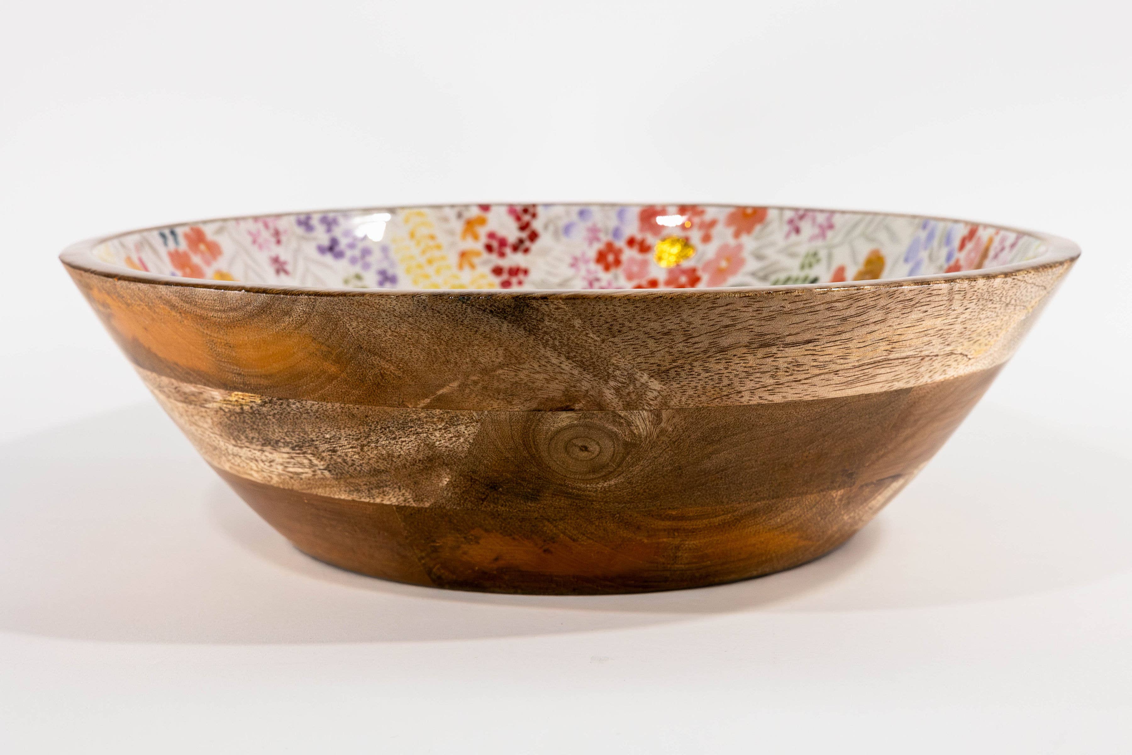 Large Floral Gold Foil Bowl and Salad Servers Set