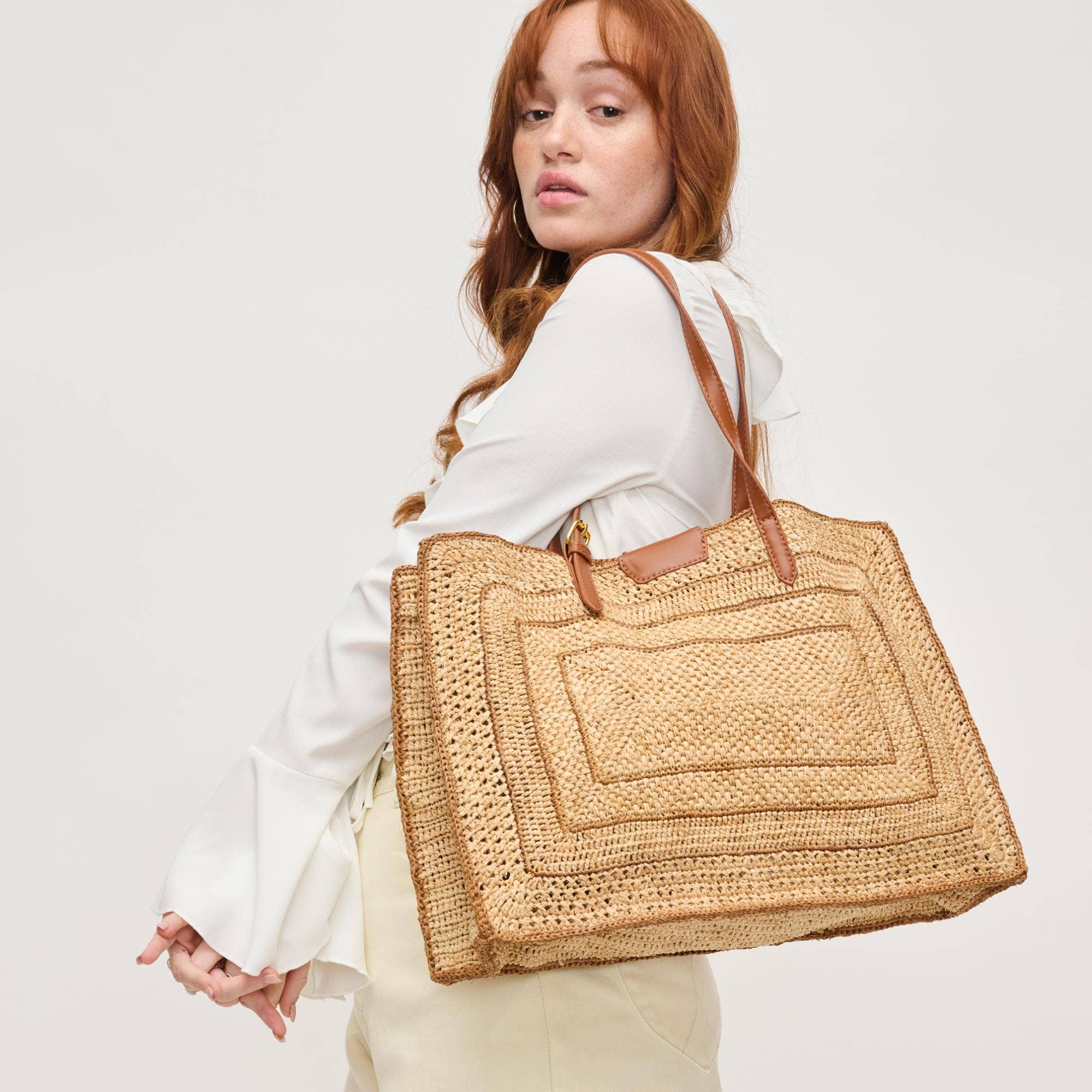 Raffia Tote with gold hardware