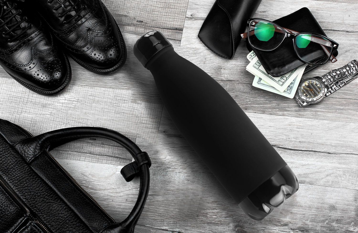 Personalized Water Bottle 17oz - Black/Silver