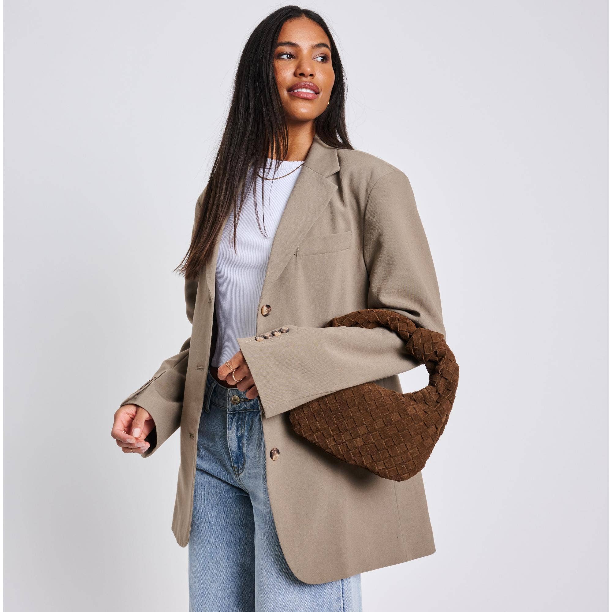 Woven Genuine Suede Leather Clutch - chocolate