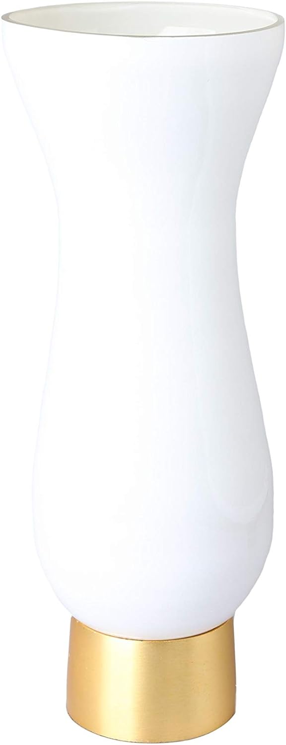 Vase en verre blanc avec base en métal doré