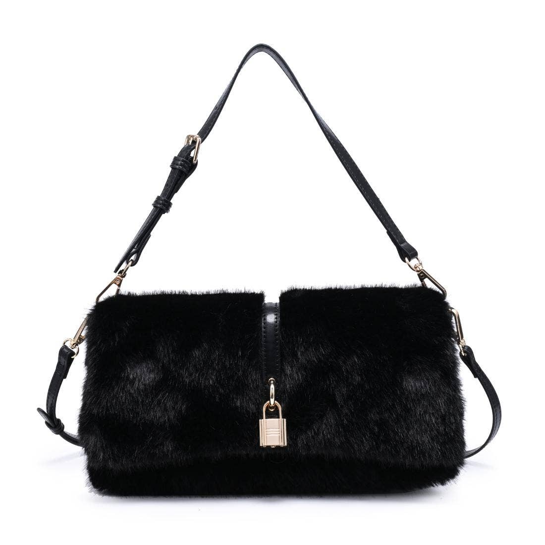 Plush baguette Shoulder Bag - black