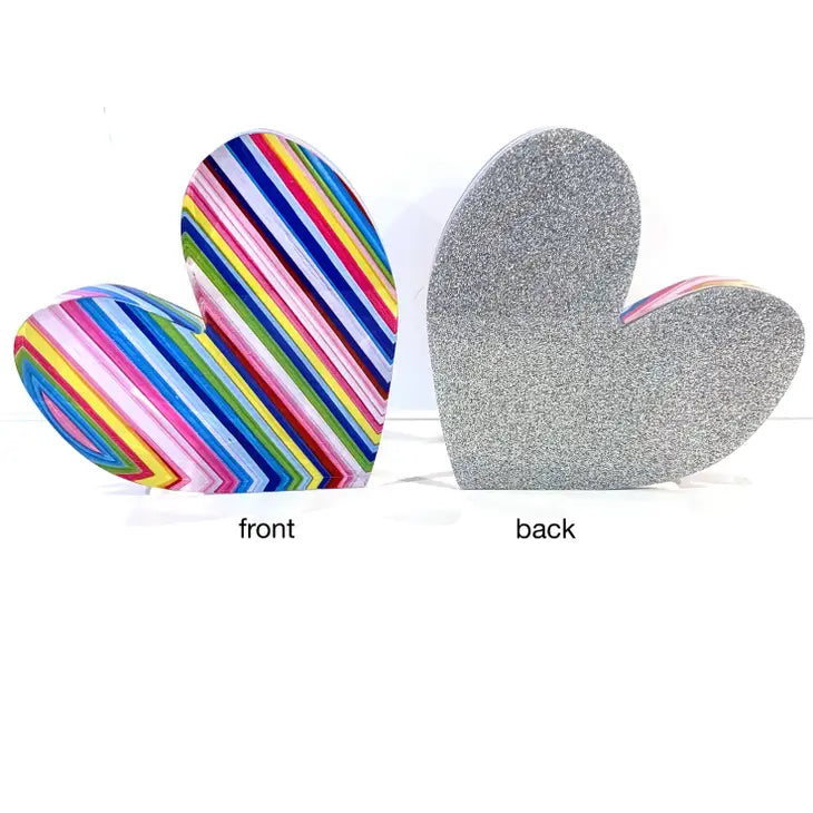 Bloc acrylique - Forme de coeur rayé multicolore