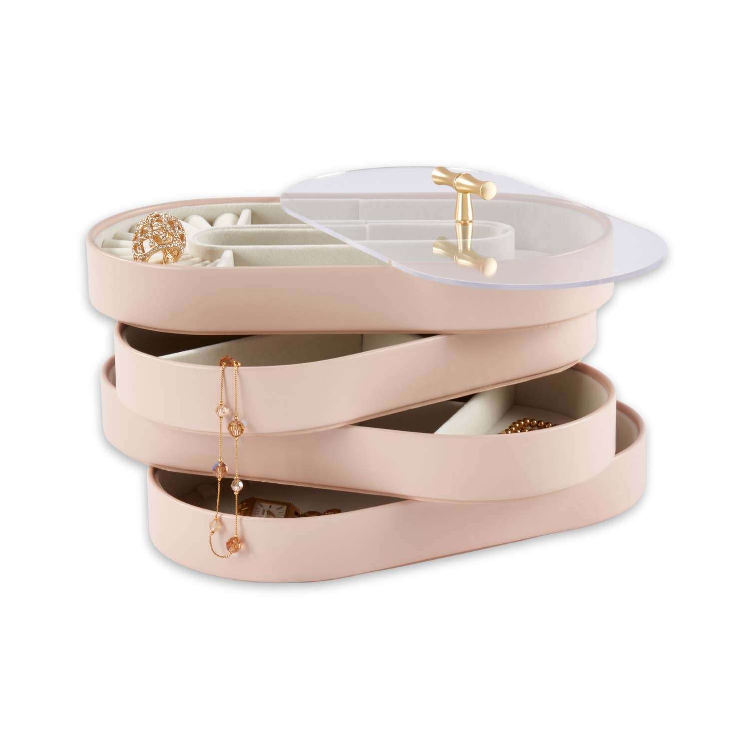 Personalized 4-tier Jewelry Tray Pink