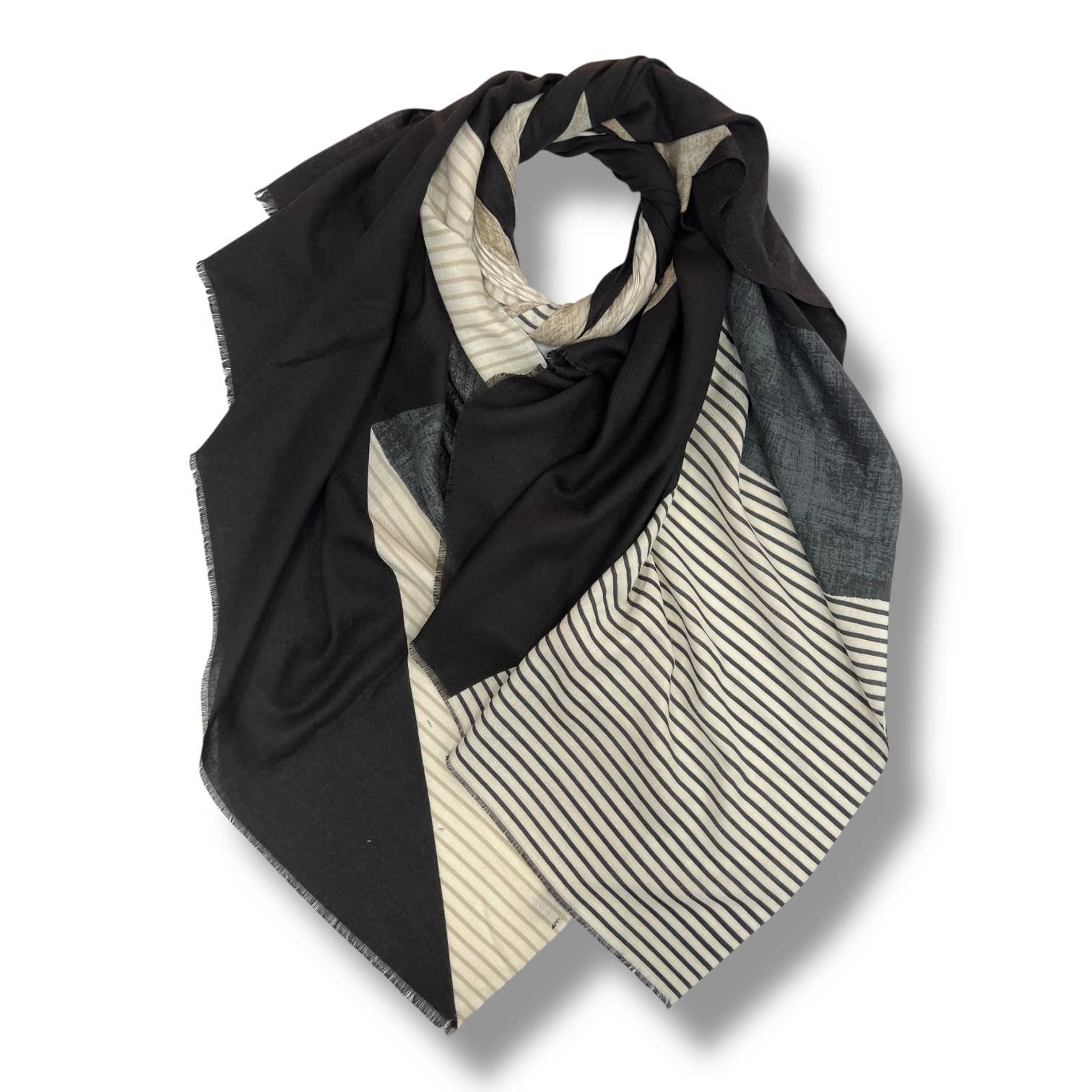 Monochrome Stripe Wool Blend Scarf - black