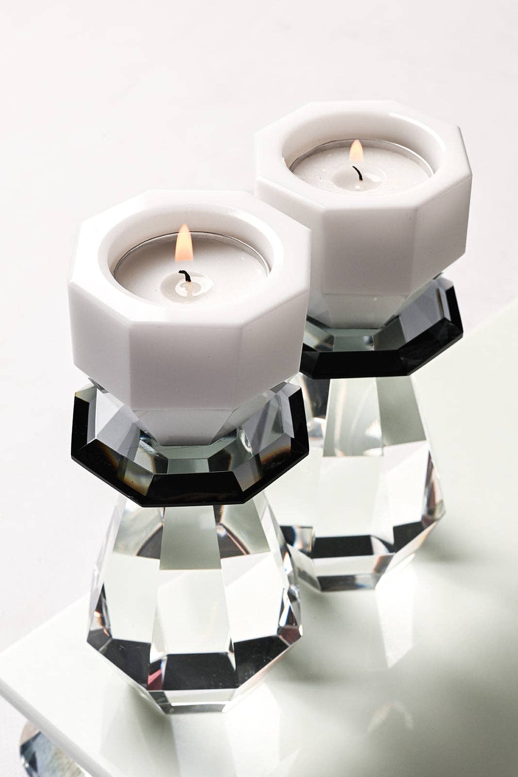 Modern Cut Tea-Light & Candle Holders - White/Black