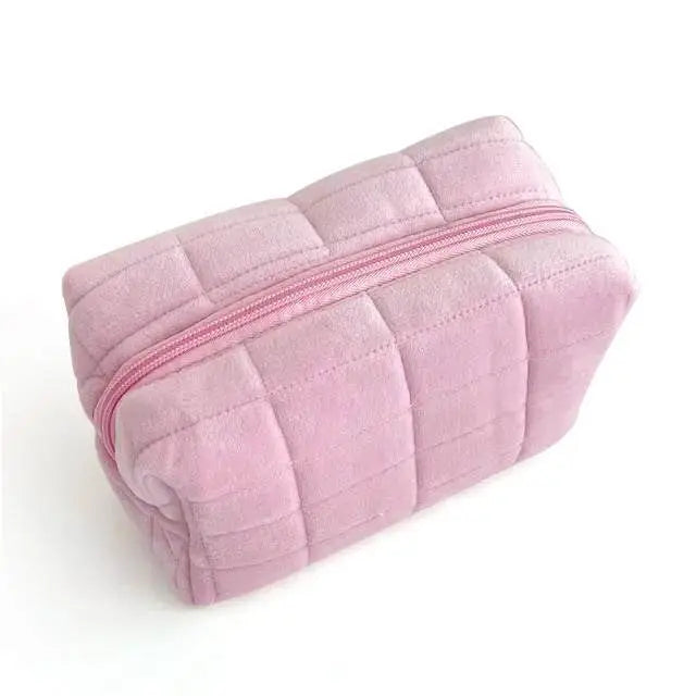 Trousse de toilette matelassée en velours - Rose
