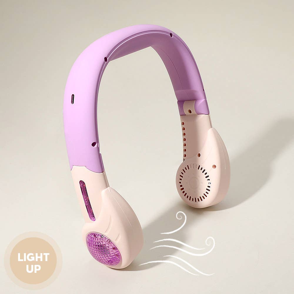 Light Up Foldable Portable Neck Fan - pink Purple