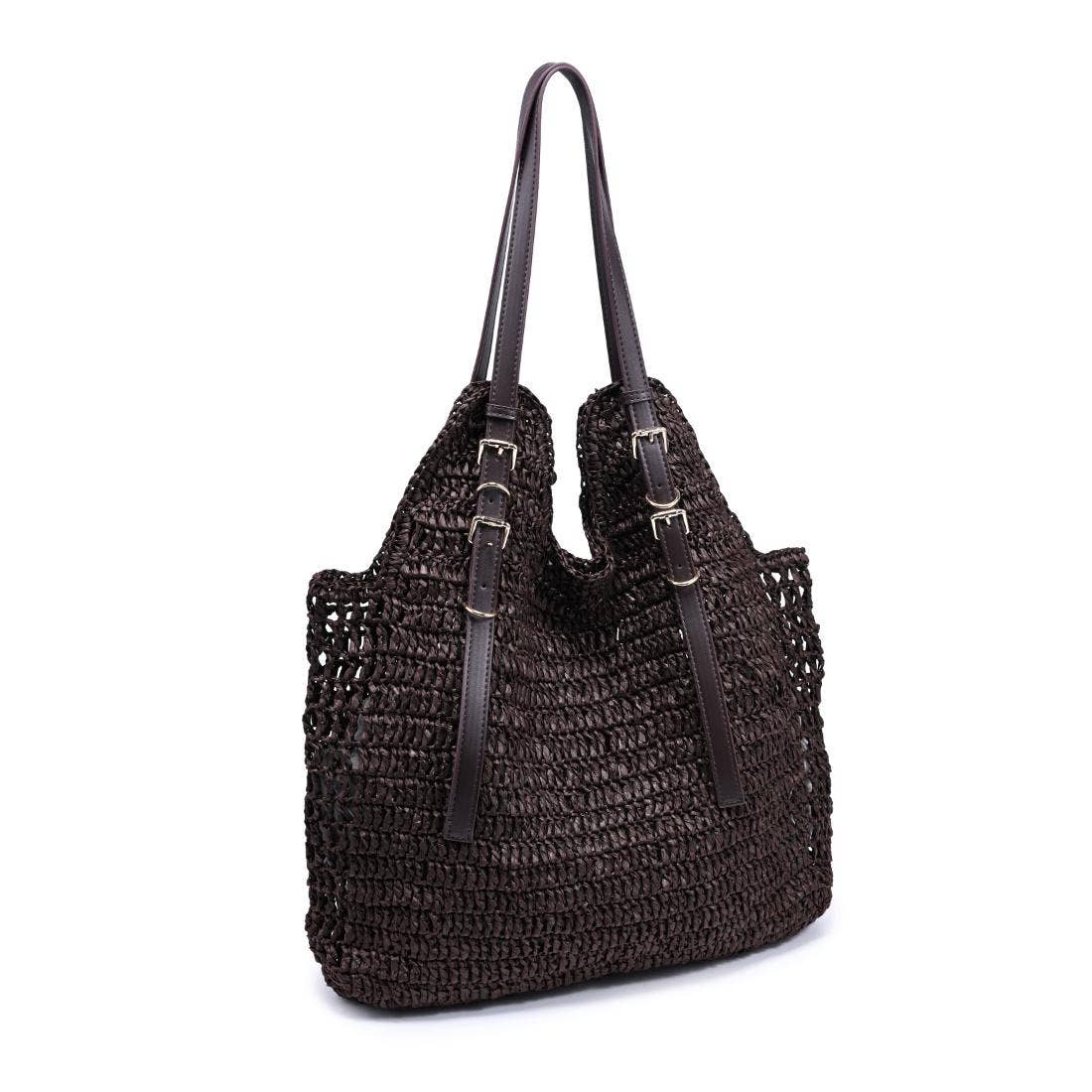 Handwoven Tote with buckle straps - chocolate