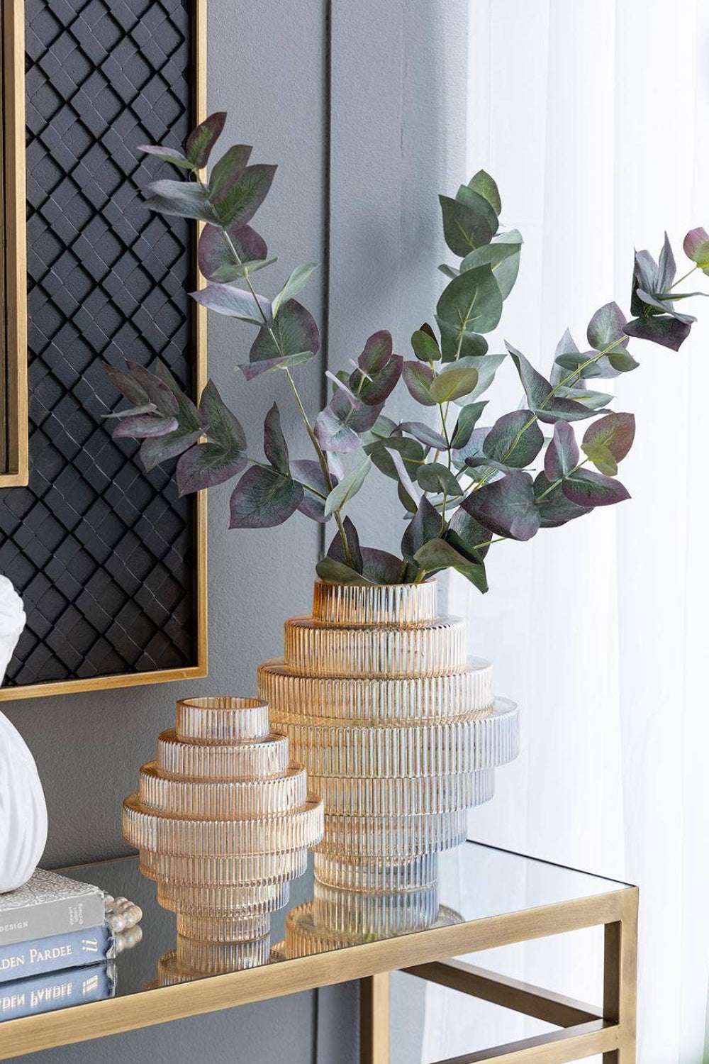 Ribbed tiered geometric Vase - amber