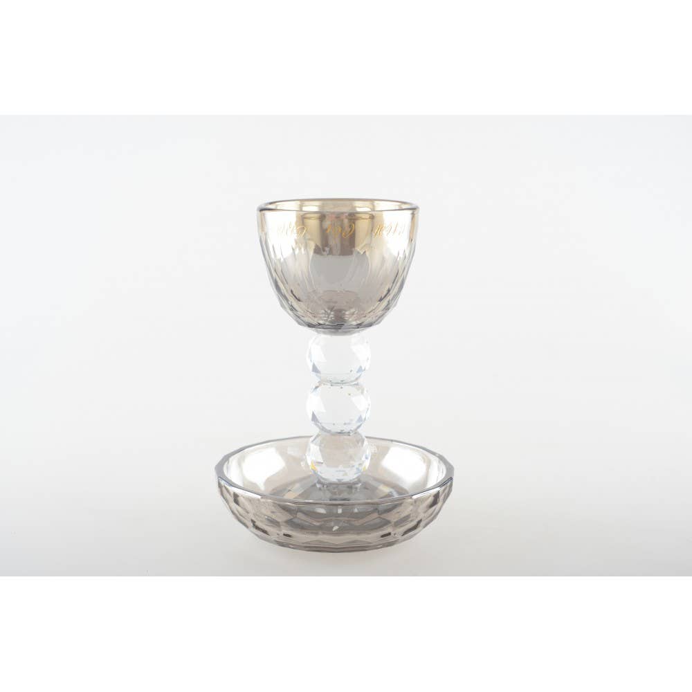 Smoked glass Kiddush cup with saucer
