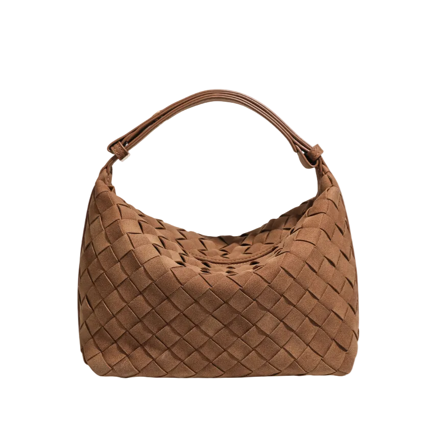 Woven vegan Suede Hobo Bag - camel