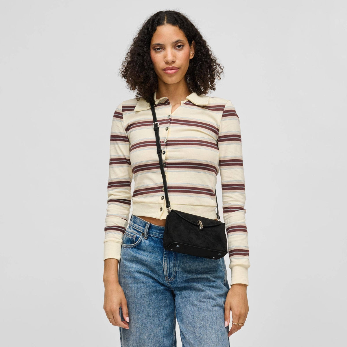 Vegan leather shoulder/crossbody bag - black