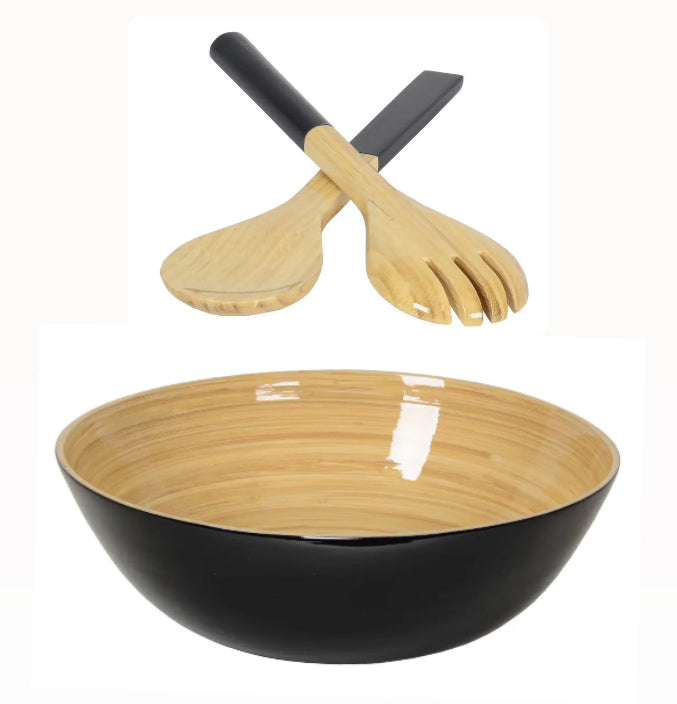 Bamboo small bowl and serving set - black