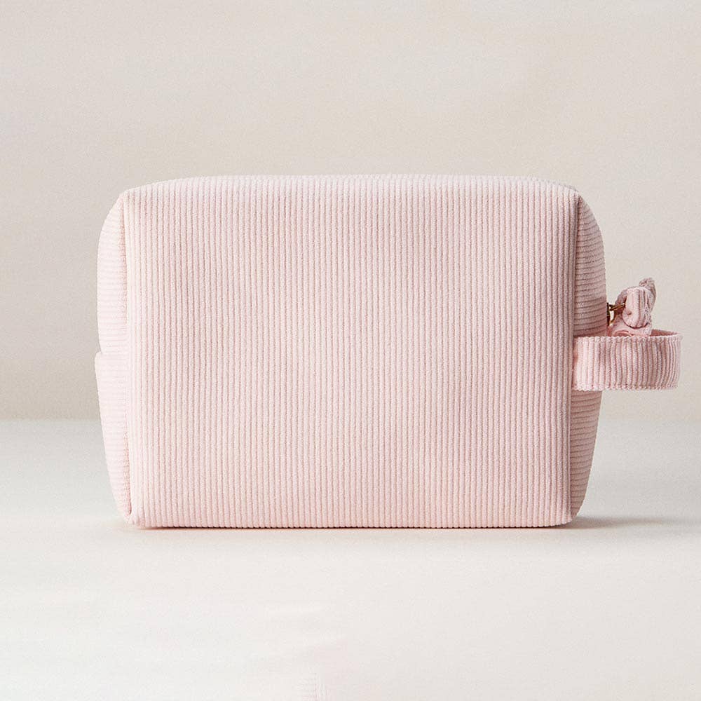 Bow Accent Zipper Corduroy Cosmetic Bag