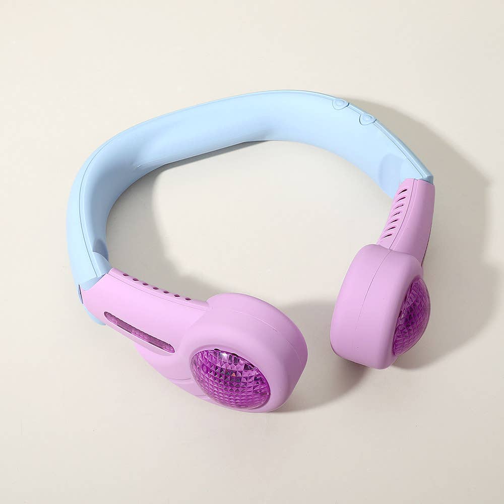 Light Up Foldable Portable Neck Fan - Blue Purple