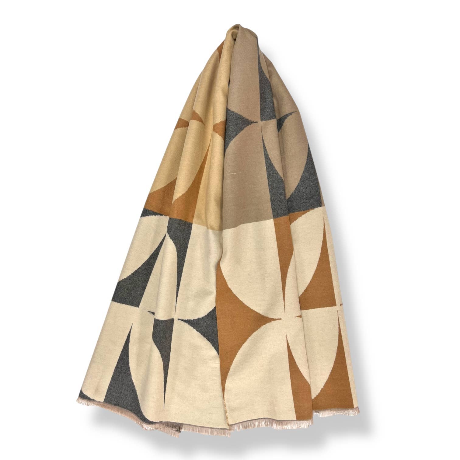 Retro print on cashmere blend scarf finished with fringes - Gray