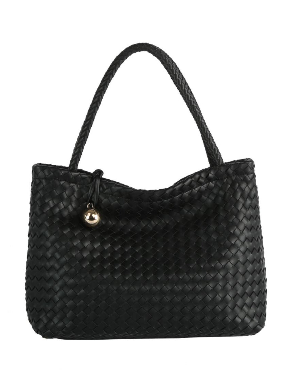 Woven black Shoulder Bag with Gold Accent